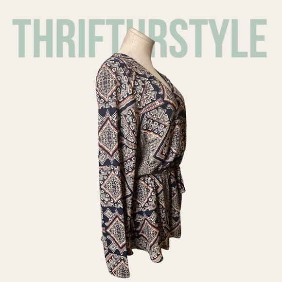 Womens Geometric Print Romper V Neck Long Sleeve Casual‎ Jumpsuit - Picture 5 of 9